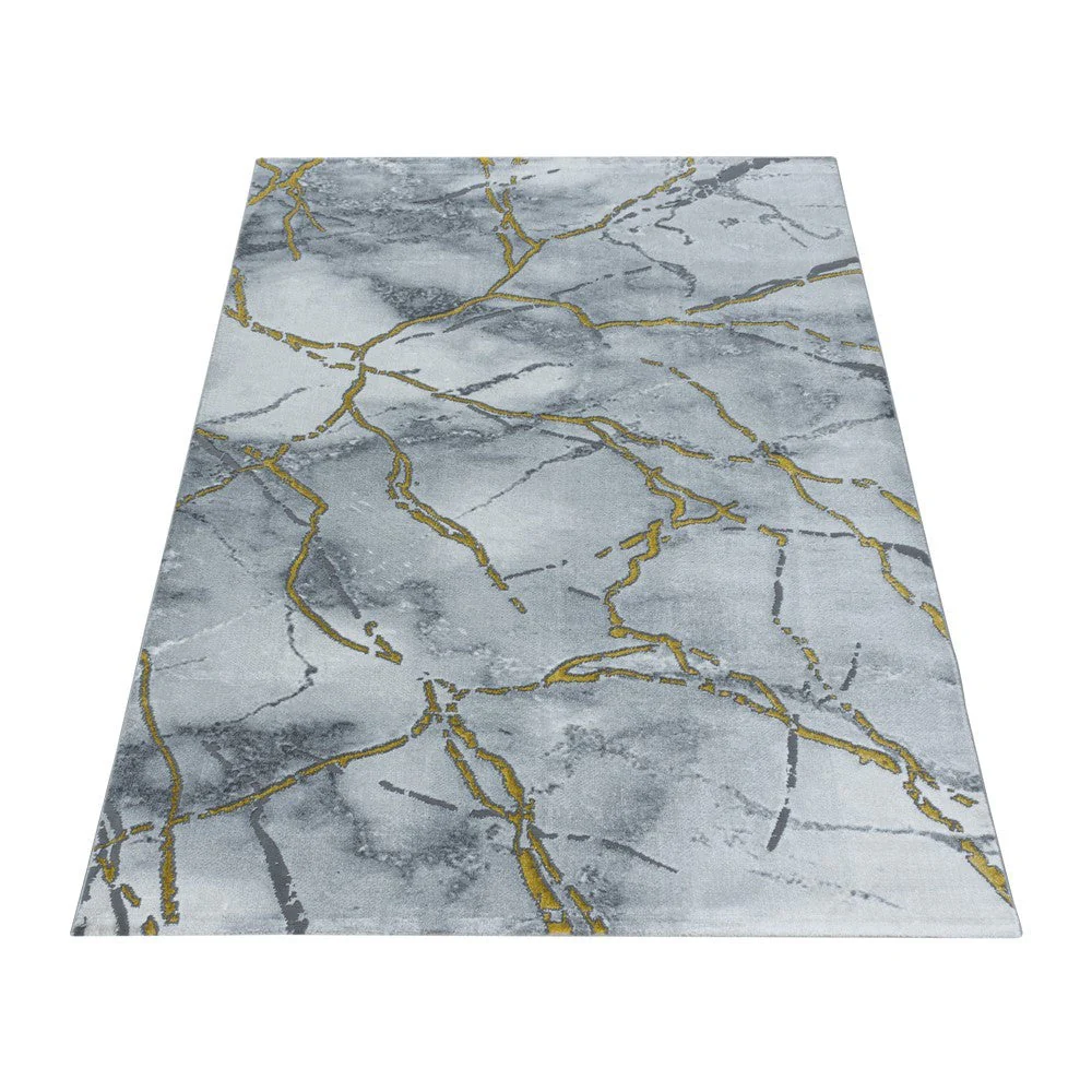 Wohnzimmerteppich Kurzflor Teppich Marmor Design Marmoriert Gold - Image 2