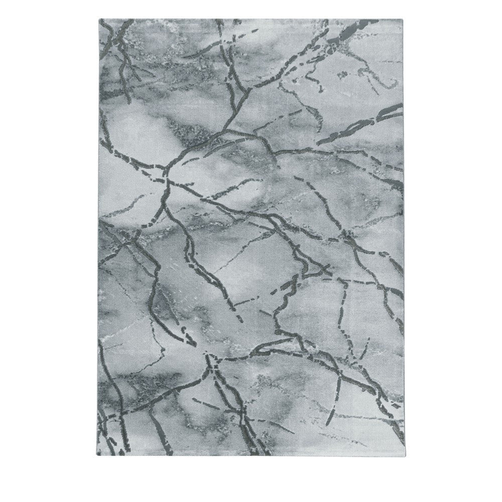 Wohnzimmerteppich Kurzflor Teppich Marmor Design Marmoriert Silber - Image 2