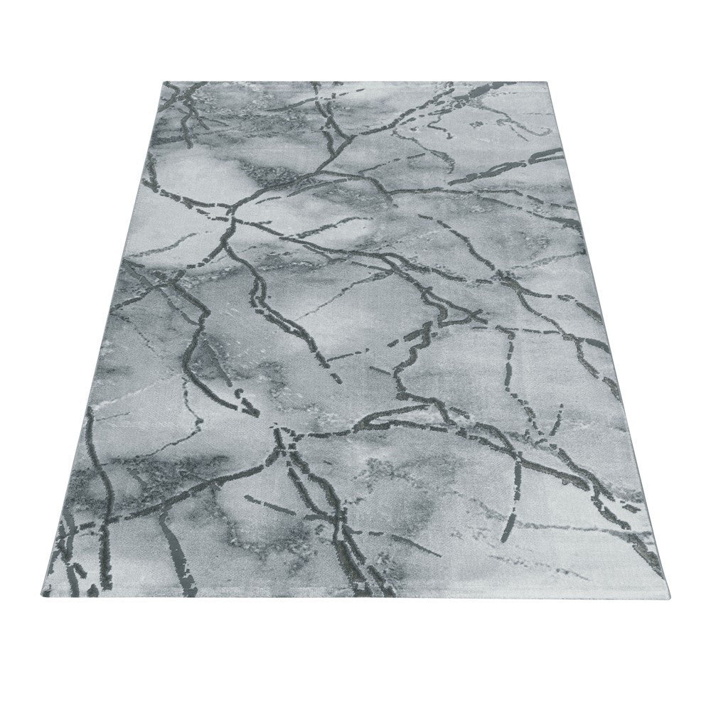 Wohnzimmerteppich Kurzflor Teppich Marmor Design Marmoriert Silber - Image 3