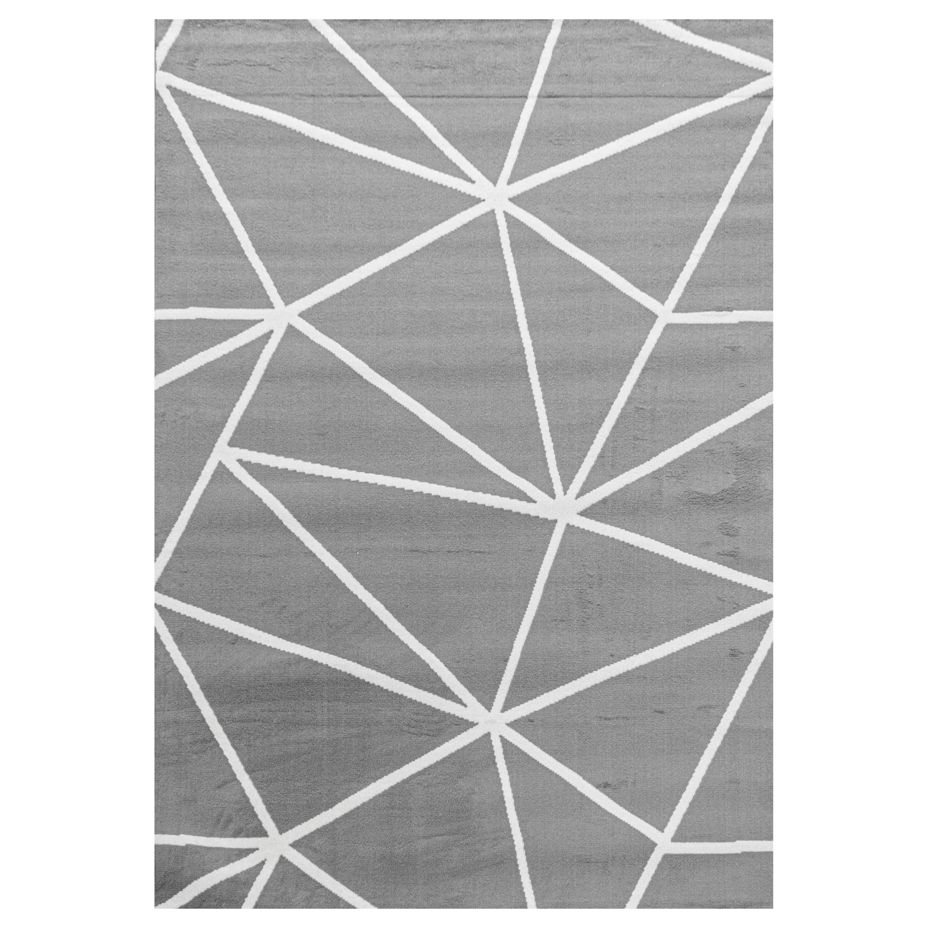 Wohnzimmerteppich Kurzflor Teppich Modernes Dreieck Muster Flor Weich Grau - Image 2
