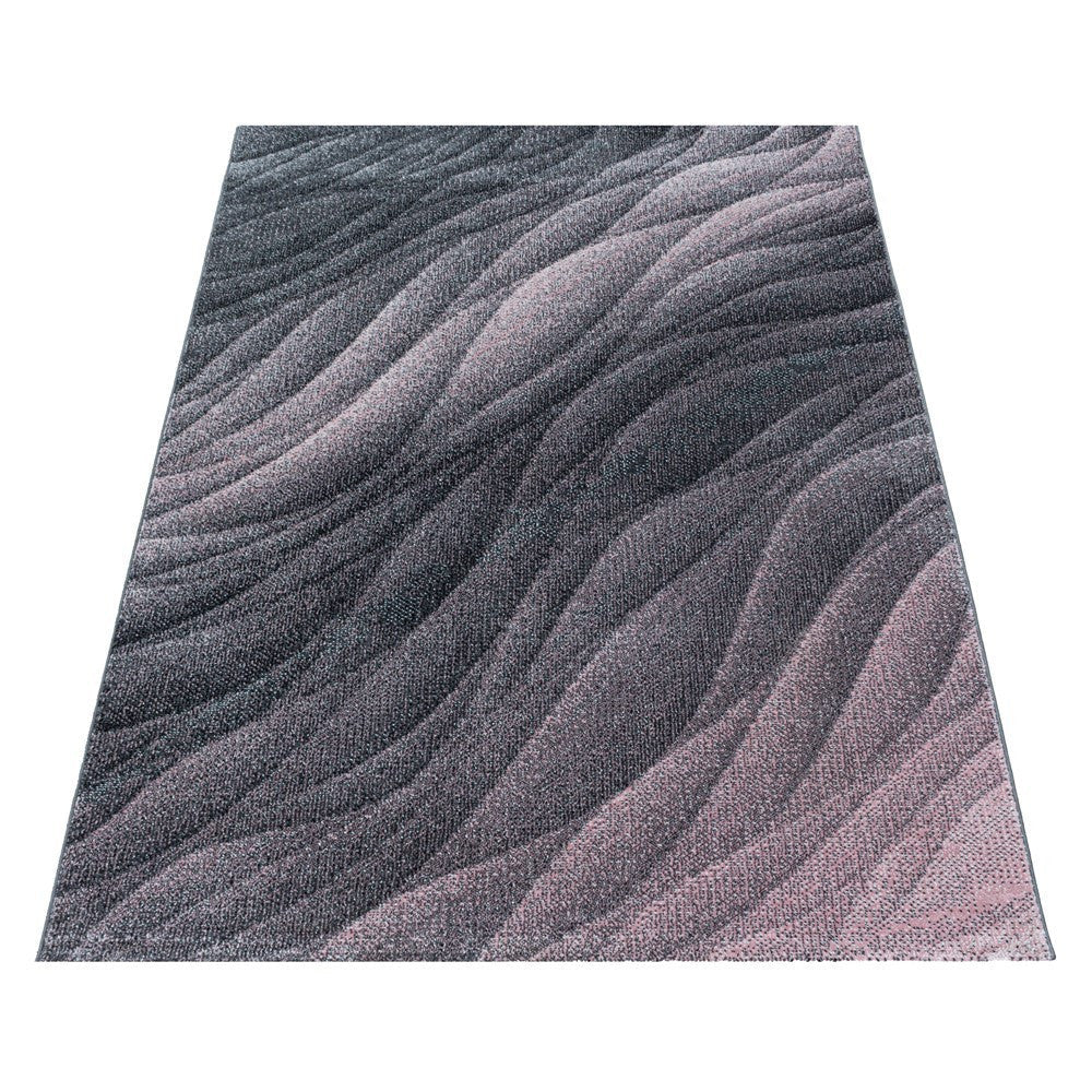 Wohnzimmerteppich Kurzflor Teppich Muster Design Wellen Linien Weich Rosa - Image 2