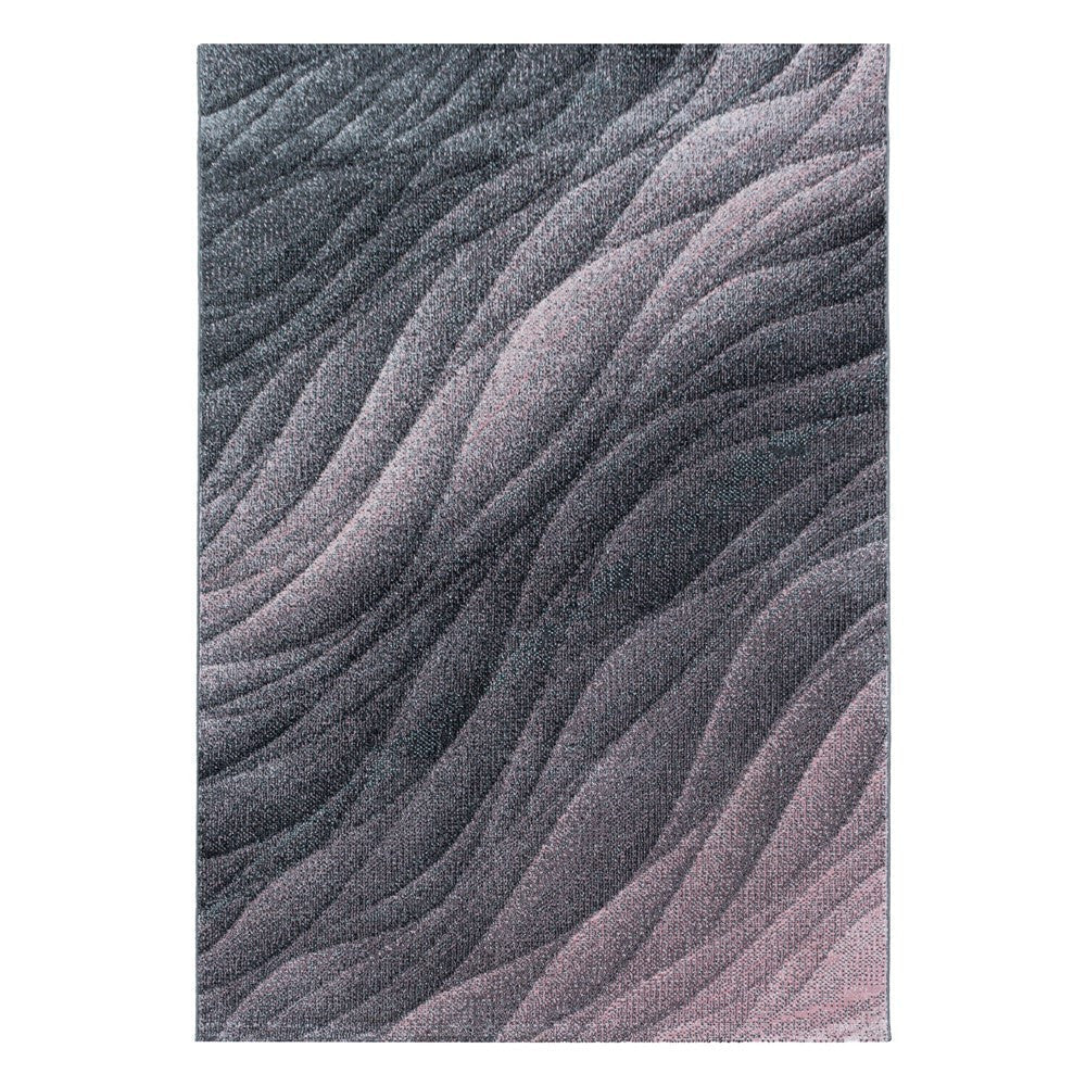 Wohnzimmerteppich Kurzflor Teppich Muster Design Wellen Linien Weich Rosa - Image 3