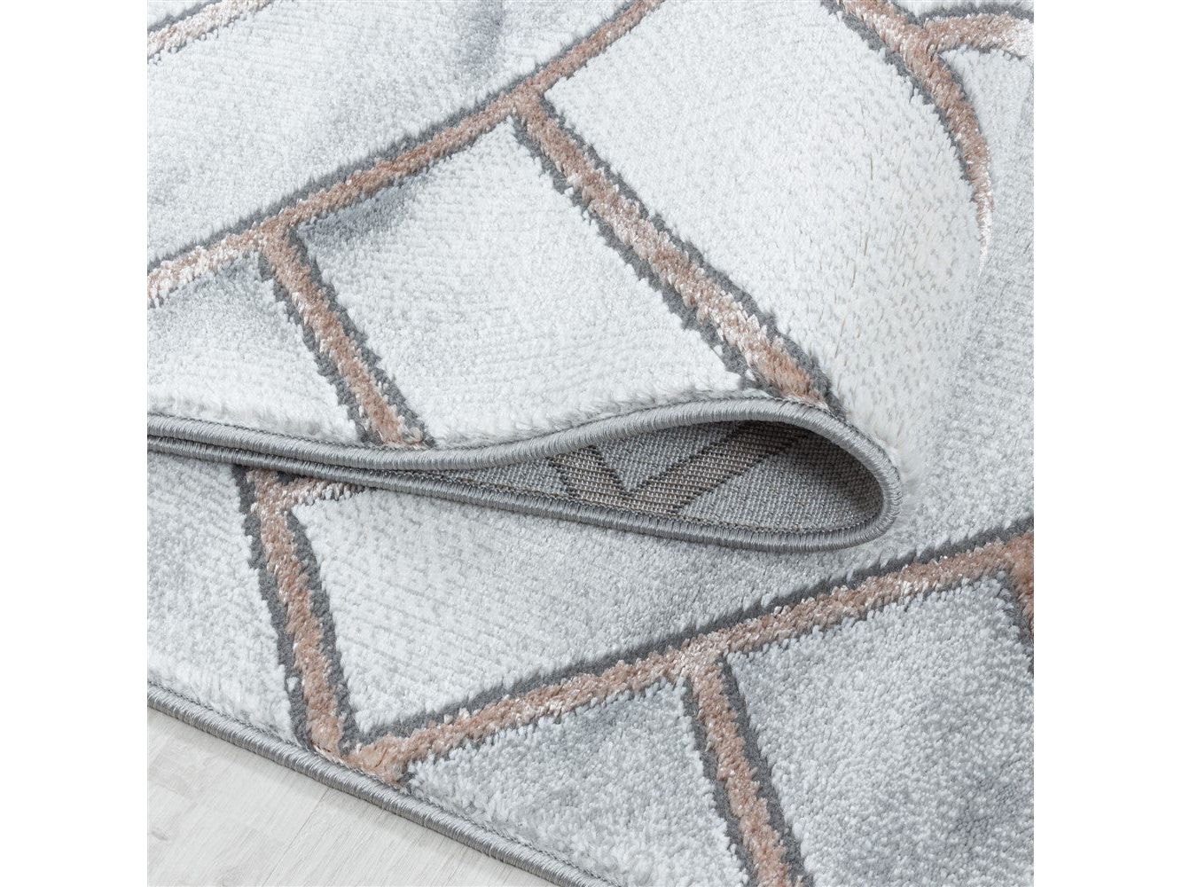 Wohnzimmerteppich Kurzflor Teppich Muster Marmoriert Linien Karo Bronze - Image 6