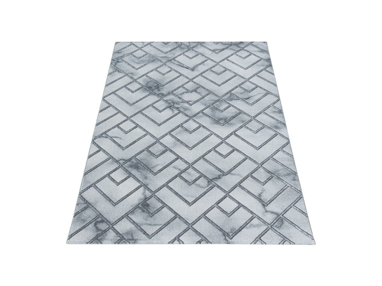 Wohnzimmerteppich Kurzflor Teppich Muster Marmoriert Linien Karo Silber - Image 2