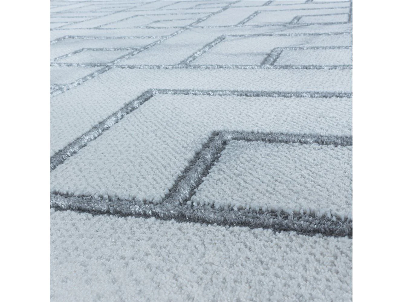 Wohnzimmerteppich Kurzflor Teppich Muster Marmoriert Linien Karo Silber - Image 6