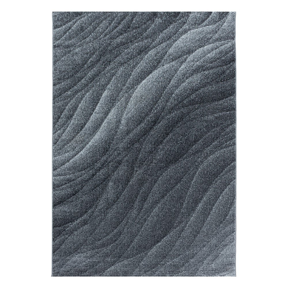 Wohnzimmerteppich Kurzflor Teppich Muster Modern Design Wellen Linien Weich Grau - Image 3