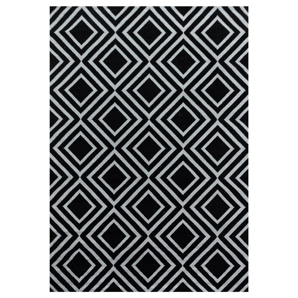 Wohnzimmerteppich Kurzflor Teppich Rauten Gitter Design Schwarz - Image 3