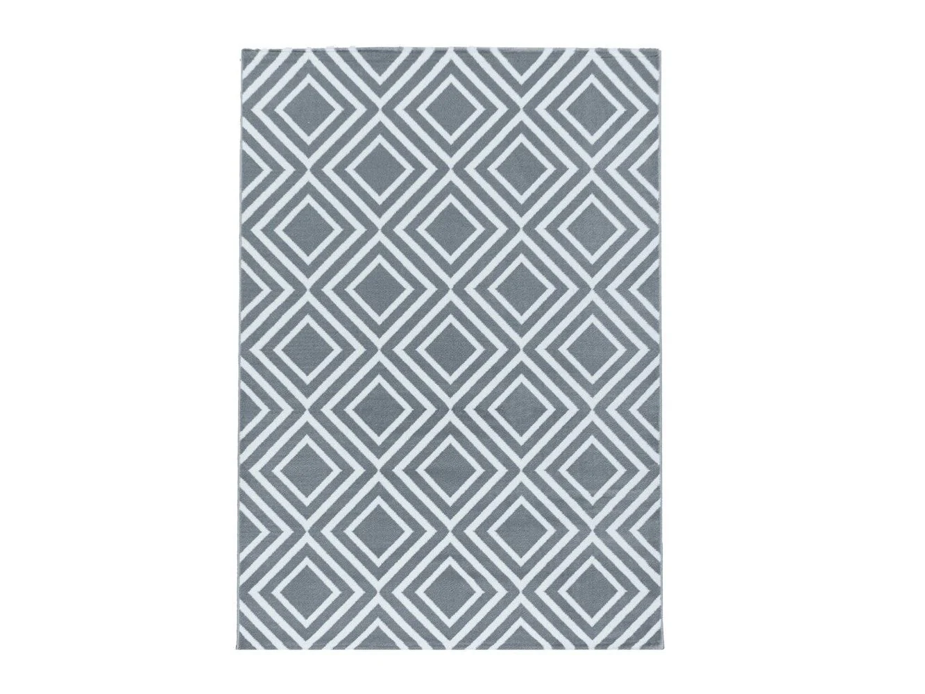 Wohnzimmerteppich Kurzflor Teppich Rauten Gitter Design Soft Flor Grau - Image 2