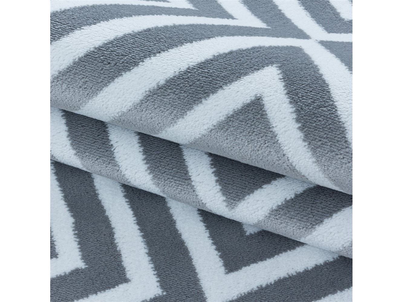 Wohnzimmerteppich Kurzflor Teppich Rauten Gitter Design Soft Flor Grau - Image 6