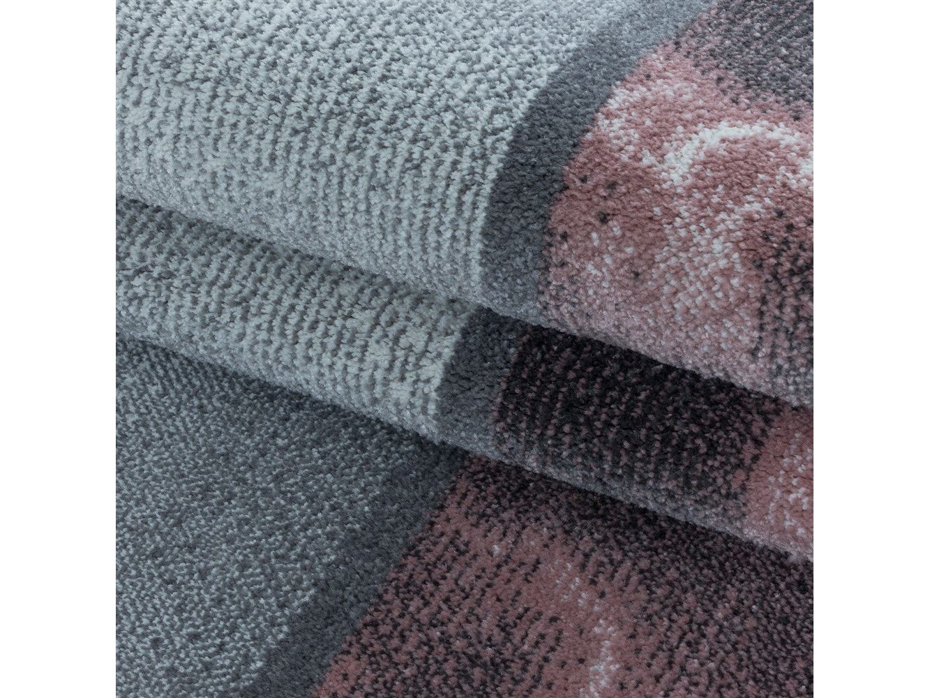 Wohnzimmerteppich Kurzflor Teppich Rosa Grau Quadrat Muster Marmoriert Weich - Image 6