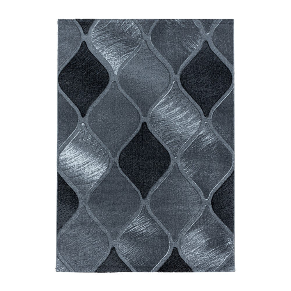 Wohnzimmerteppich Kurzflor Teppich Rundes Gitter Design Schwarz - Image 2