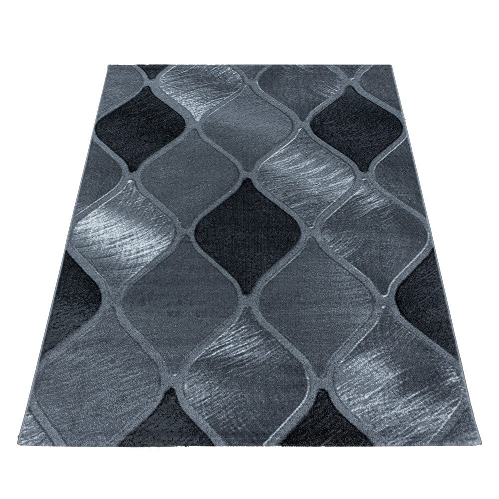 Wohnzimmerteppich Kurzflor Teppich Rundes Gitter Design Schwarz - Image 3