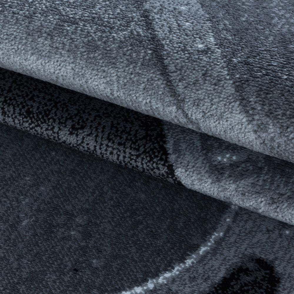 Wohnzimmerteppich Kurzflor Teppich Rundes Gitter Design Schwarz - Image 6