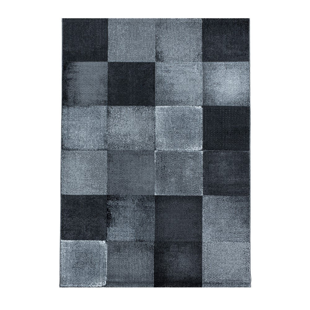 Wohnzimmerteppich Kurzflor Teppich Viereck Gitter Design Schwarz - Image 2