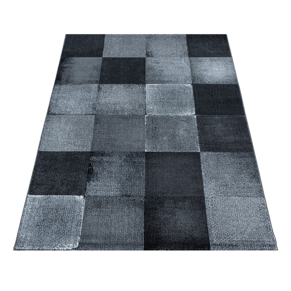 Wohnzimmerteppich Kurzflor Teppich Viereck Gitter Design Schwarz - Image 3