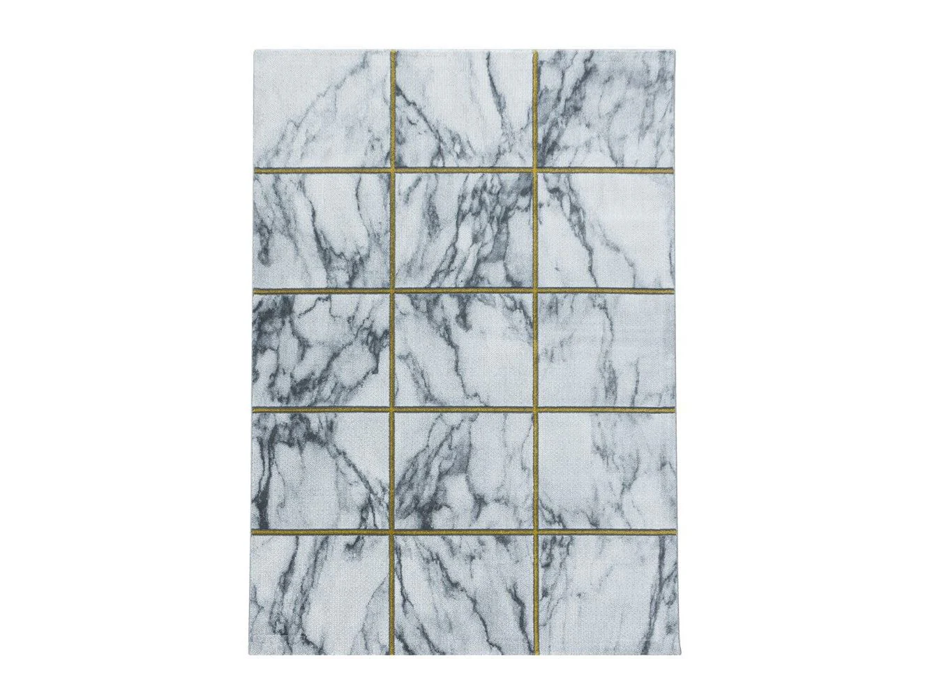 Wohnzimmerteppich Kurzflor Teppich Vierecke Design Marmoriert Gold - Image 3