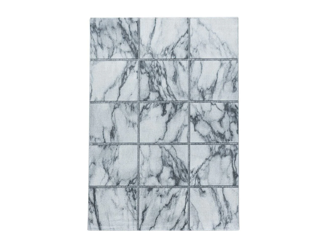 Wohnzimmerteppich Kurzflor Teppich Vierecke Design Marmoriert Silber - Image 3