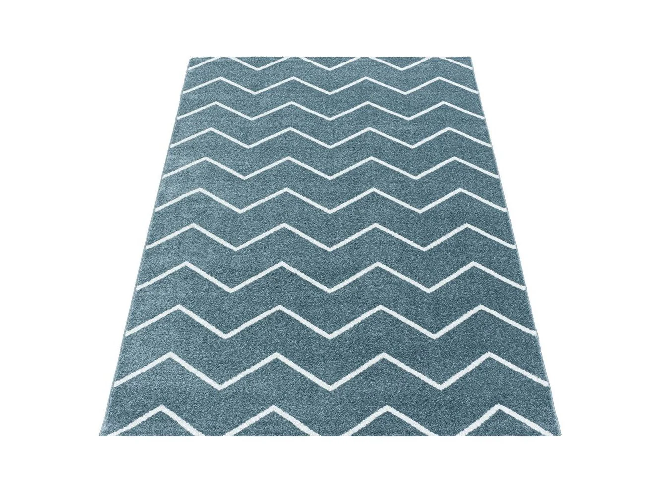 Kurzflor Teppich in Blau: Wellen Linien Design - Image 3
