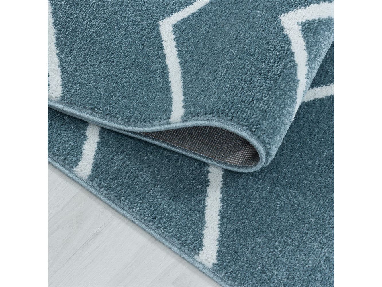 Kurzflor Teppich in Blau: Wellen Linien Design - Image 5
