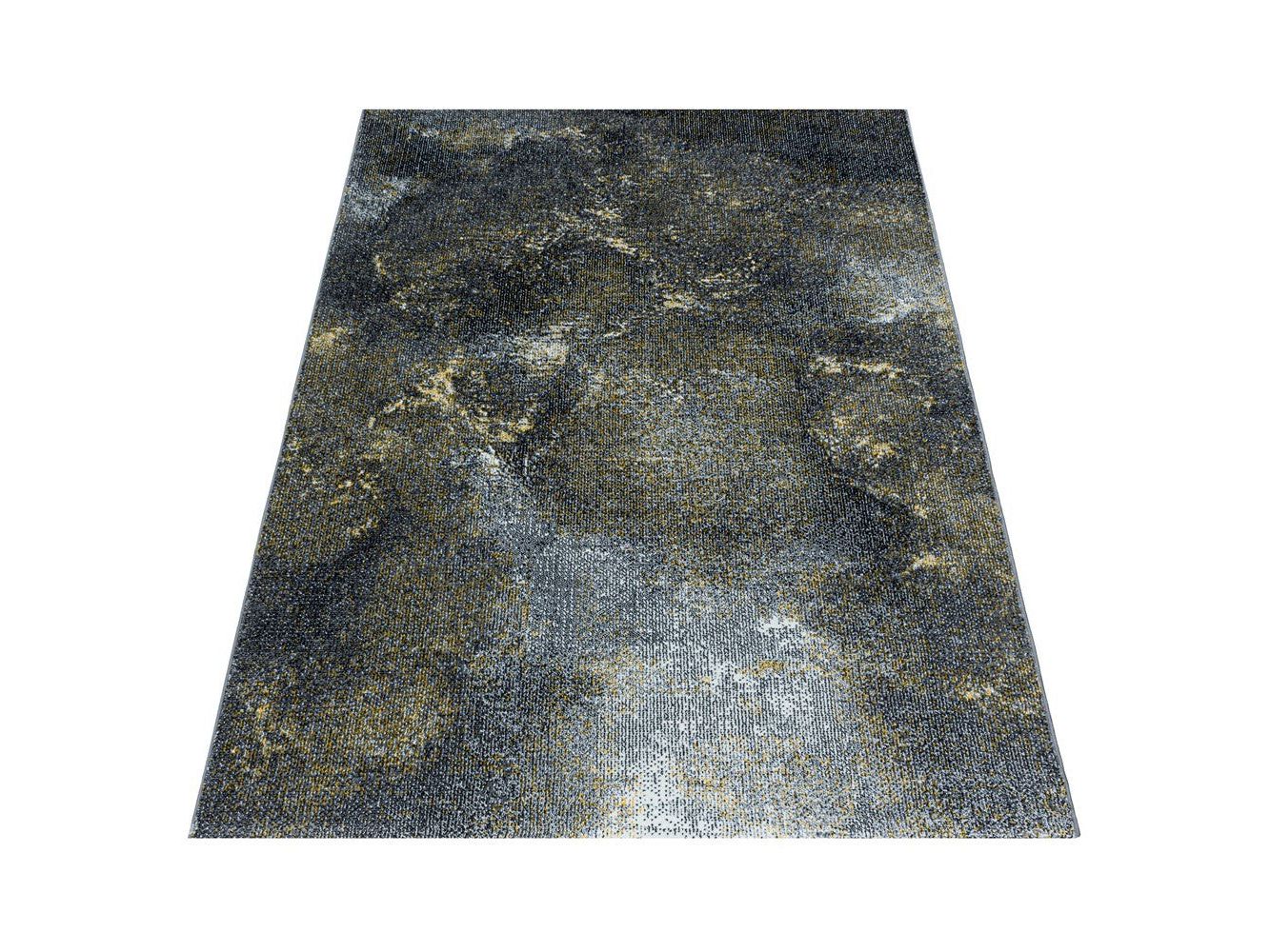 Wohnzimmerteppich Kurzflor Teppich Wolken Muster Marmoriert Weich Gelb - Image 3